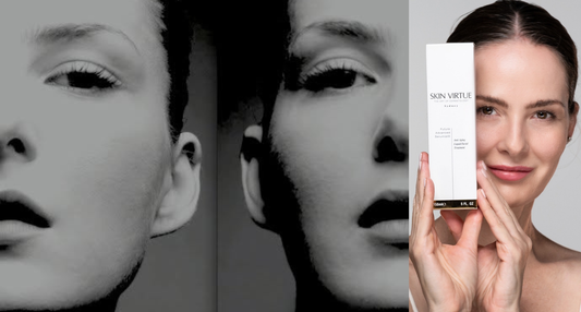 Nina Williams in her 20s and 40s, illustrating the Skin Virtue philosophy that skin longevity is about supporting skin quality, resilience and healthy ageing over time.