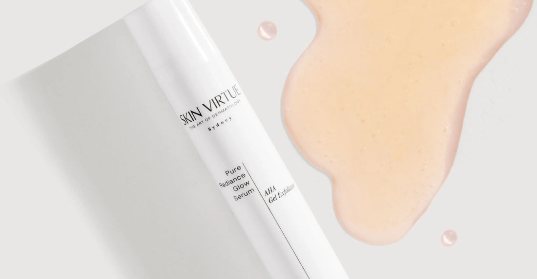 Skin Virtue Pure Radiance Glow Serums with a pool of formulation around it