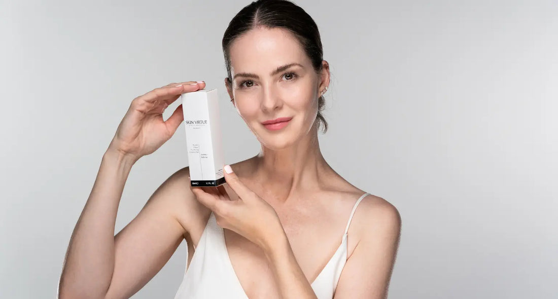 Nina Williams founder holding Skin Virtue Future Advanced Multi Active 
