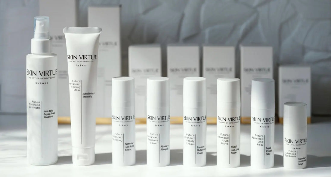 The Future Advanced Collection, Skin Virtue's concern-led specialist treatment range designed to support visible skin quality, radiance, firmness, vitality and skin longevity.