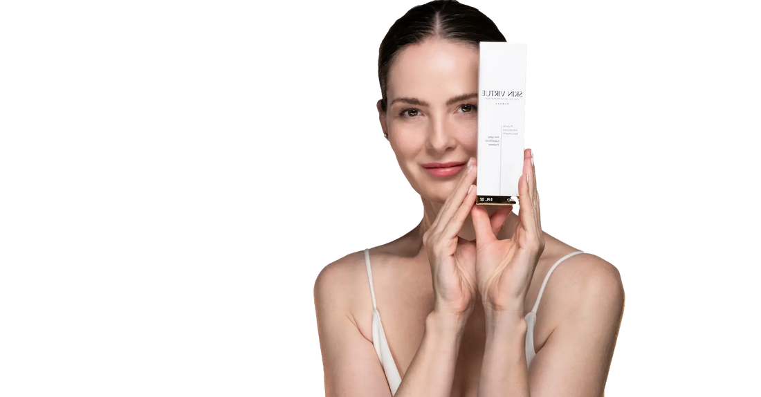 Nina holding Skin Virtue Future Advanced Serumist for brighter-looking sensitive skin and visible radiance