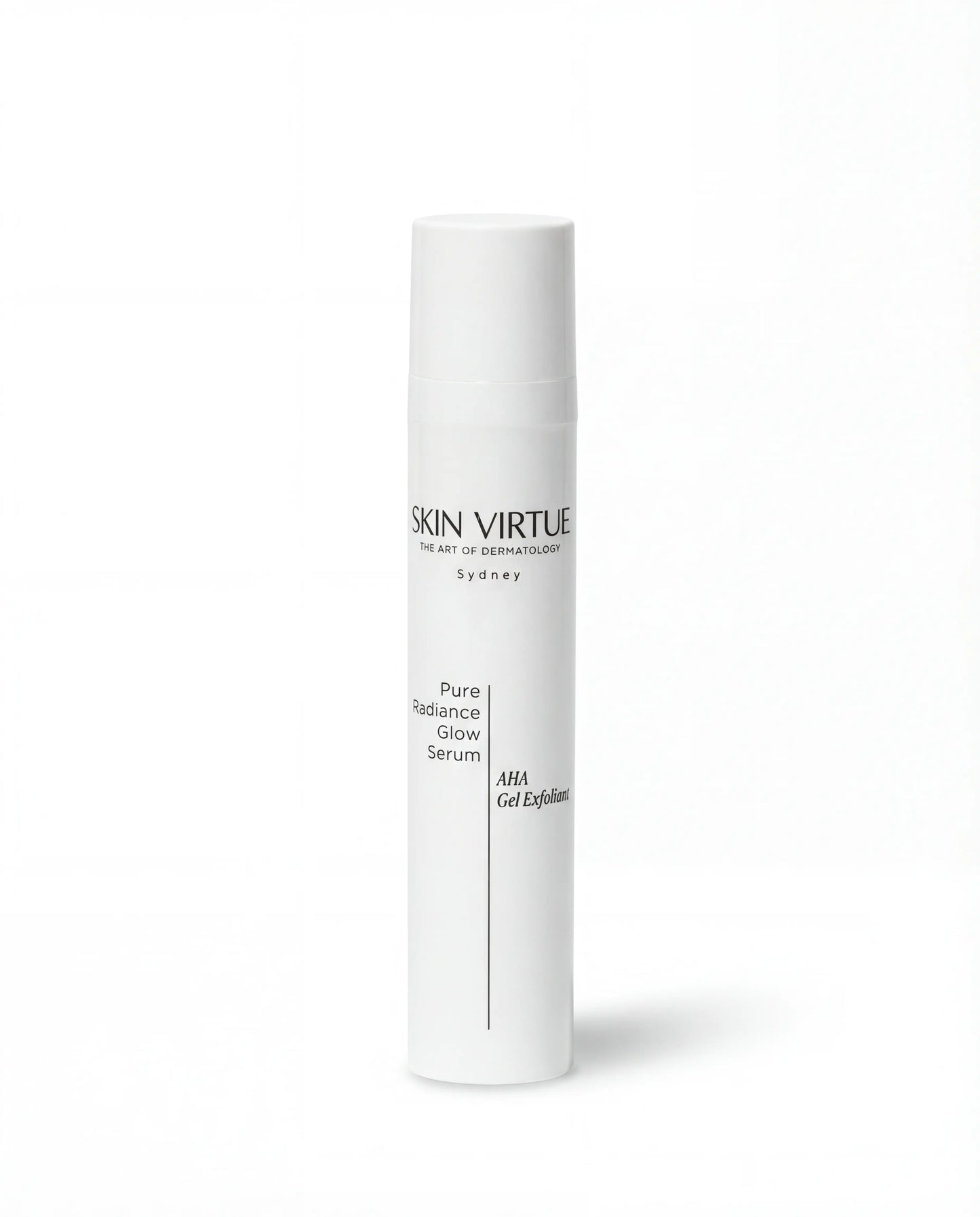 White Pure_Radiannce_Glow_Serum bottle with text on a white background