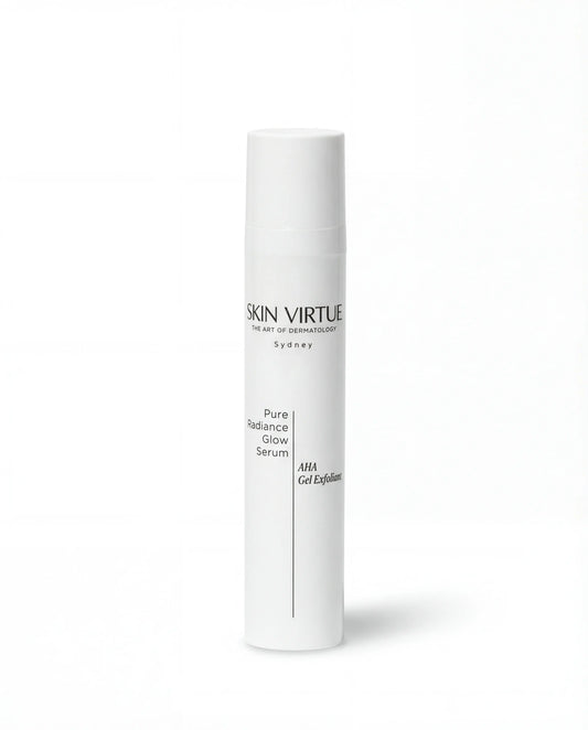 White Pure_Radiannce_Glow_Serum bottle with text on a white background