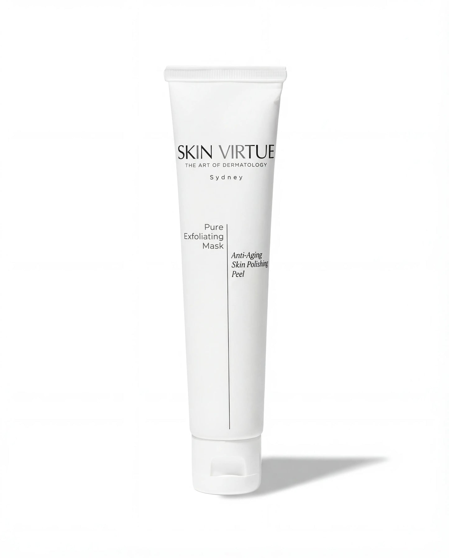 White skincare tube labeled 'Skin Virtue Pure_Exfoliating_Mask' on a white background