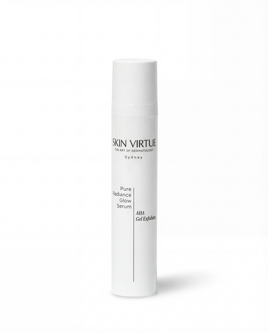 White Pure_Radiannce_Glow_Serum bottle with text on a white background